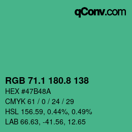 カラーコード: RGB 71.1 180.8 138 | qconv.com