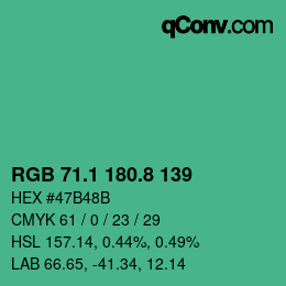 カラーコード: RGB 71.1 180.8 139 | qconv.com
