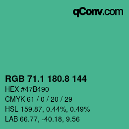 カラーコード: RGB 71.1 180.8 144 | qconv.com