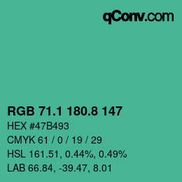 カラーコード: RGB 71.1 180.8 147 | qconv.com
