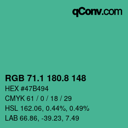 カラーコード: RGB 71.1 180.8 148 | qconv.com
