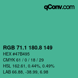 カラーコード: RGB 71.1 180.8 149 | qconv.com