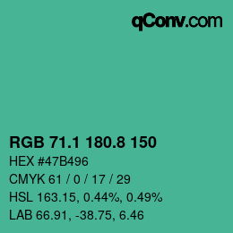 カラーコード: RGB 71.1 180.8 150 | qconv.com