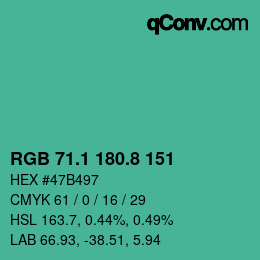 カラーコード: RGB 71.1 180.8 151 | qconv.com