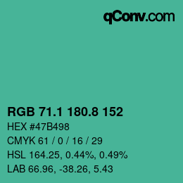 カラーコード: RGB 71.1 180.8 152 | qconv.com