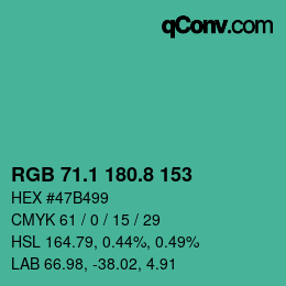 カラーコード: RGB 71.1 180.8 153 | qconv.com