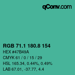 Color code: RGB 71.1 180.8 154 | qconv.com
