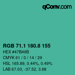 カラーコード: RGB 71.1 180.8 155 | qconv.com