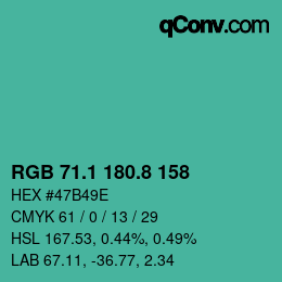 カラーコード: RGB 71.1 180.8 158 | qconv.com