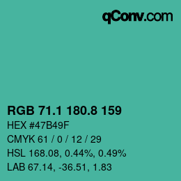 カラーコード: RGB 71.1 180.8 159 | qconv.com