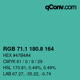 Color code: RGB 71.1 180.8 164 | qconv.com