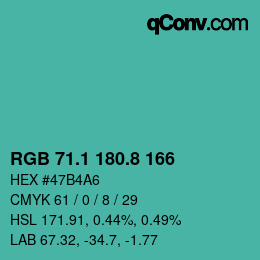 カラーコード: RGB 71.1 180.8 166 | qconv.com