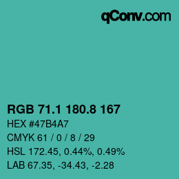カラーコード: RGB 71.1 180.8 167 | qconv.com