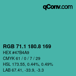 Código de color: RGB 71.1 180.8 169 | qconv.com
