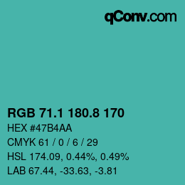 カラーコード: RGB 71.1 180.8 170 | qconv.com