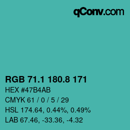 カラーコード: RGB 71.1 180.8 171 | qconv.com