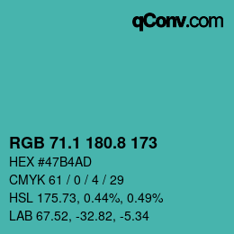 Color code: RGB 71.1 180.8 173 | qconv.com