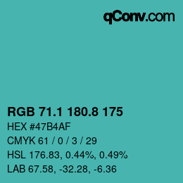 カラーコード: RGB 71.1 180.8 175 | qconv.com