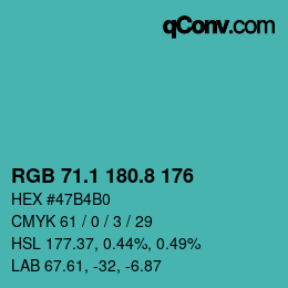 カラーコード: RGB 71.1 180.8 176 | qconv.com