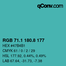 カラーコード: RGB 71.1 180.8 177 | qconv.com