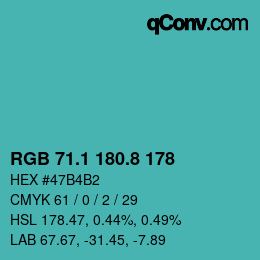 Color code: RGB 71.1 180.8 178 | qconv.com