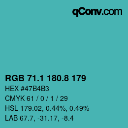 カラーコード: RGB 71.1 180.8 179 | qconv.com