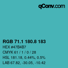 Color code: RGB 71.1 180.8 183 | qconv.com