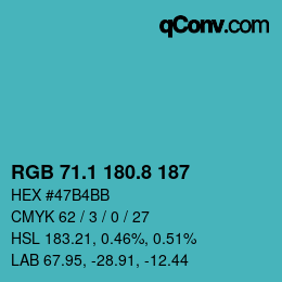 カラーコード: RGB 71.1 180.8 187 | qconv.com