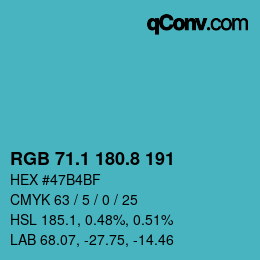 カラーコード: RGB 71.1 180.8 191 | qconv.com