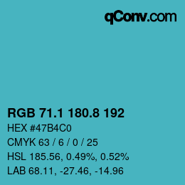 カラーコード: RGB 71.1 180.8 192 | qconv.com