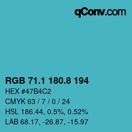 Color code: RGB 71.1 180.8 194 | qconv.com