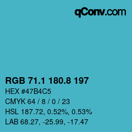 Color code: RGB 71.1 180.8 197 | qconv.com