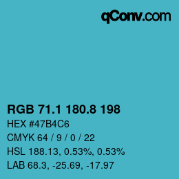 カラーコード: RGB 71.1 180.8 198 | qconv.com