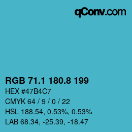 カラーコード: RGB 71.1 180.8 199 | qconv.com