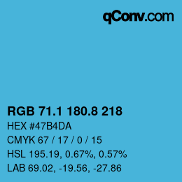 カラーコード: RGB 71.1 180.8 218 | qconv.com