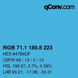 カラーコード: RGB 71.1 180.8 223 | qconv.com