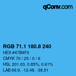 Color code: RGB 71.1 180.8 240 | qconv.com