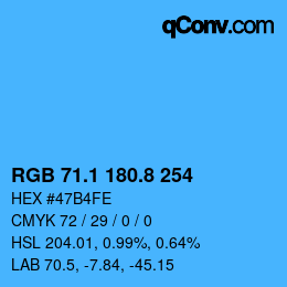 Color code: RGB 71.1 180.8 254 | qconv.com