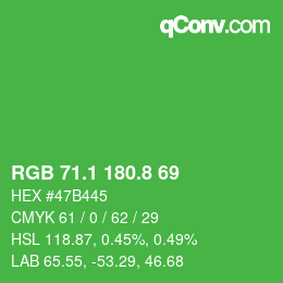 カラーコード: RGB 71.1 180.8 69 | qconv.com