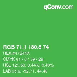 カラーコード: RGB 71.1 180.8 74 | qconv.com