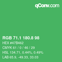 カラーコード: RGB 71.1 180.8 98 | qconv.com