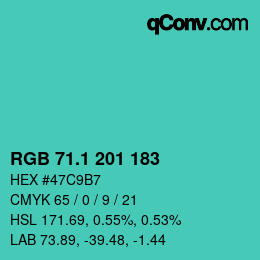 カラーコード: RGB 71.1 201 183 | qconv.com