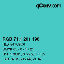 カラーコード: RGB 71.1 201 198 | qconv.com