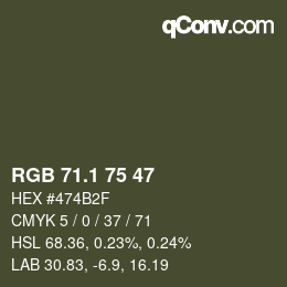 カラーコード: RGB 71.1 75 47 | qconv.com