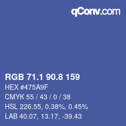 Color code: RGB 71.1 90.8 159 | qconv.com