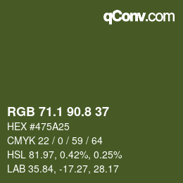 Color code: RGB 71.1 90.8 37 | qconv.com