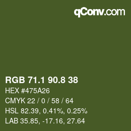 Color code: RGB 71.1 90.8 38 | qconv.com