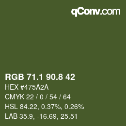 Color code: RGB 71.1 90.8 42 | qconv.com