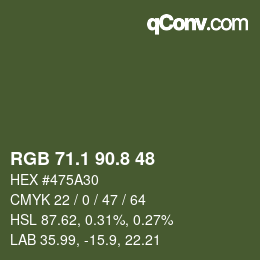 Color code: RGB 71.1 90.8 48 | qconv.com