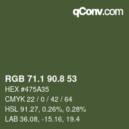 Color code: RGB 71.1 90.8 53 | qconv.com